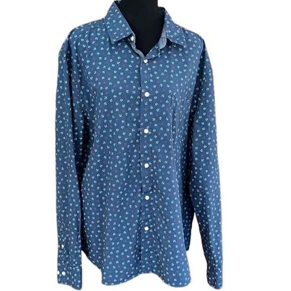 NAUTICA navy/white/red anchor long sleeved button down shirt size XL - Picture 1 of 6